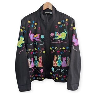 Bleu Bayou Colorful Cat Embroidered Jacket Medium